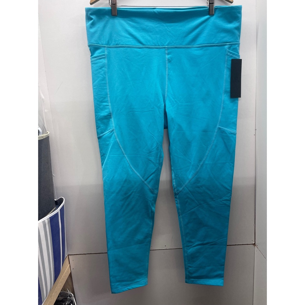Mono B Womens 3XL Turquoise Blue High Waisted Active Leggings Pockets NWT